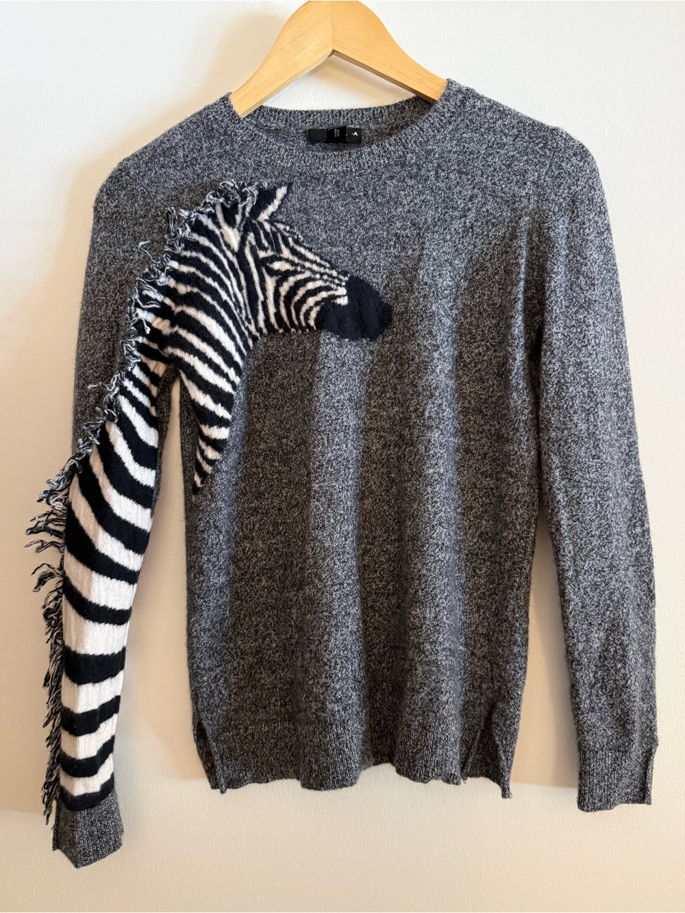 AQUA Cashmere Zebra Sweater Statement Sweater Quirky Artsy 100% Cashmere S